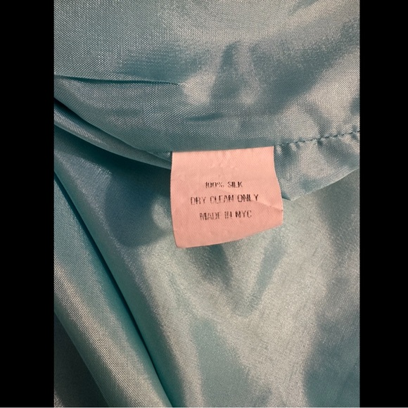ANNIE GRIFFIN Charlotte One Shoulder Dress Turquoise Aqua Blue 100% Silk Ruffle - Picture 9 of 10